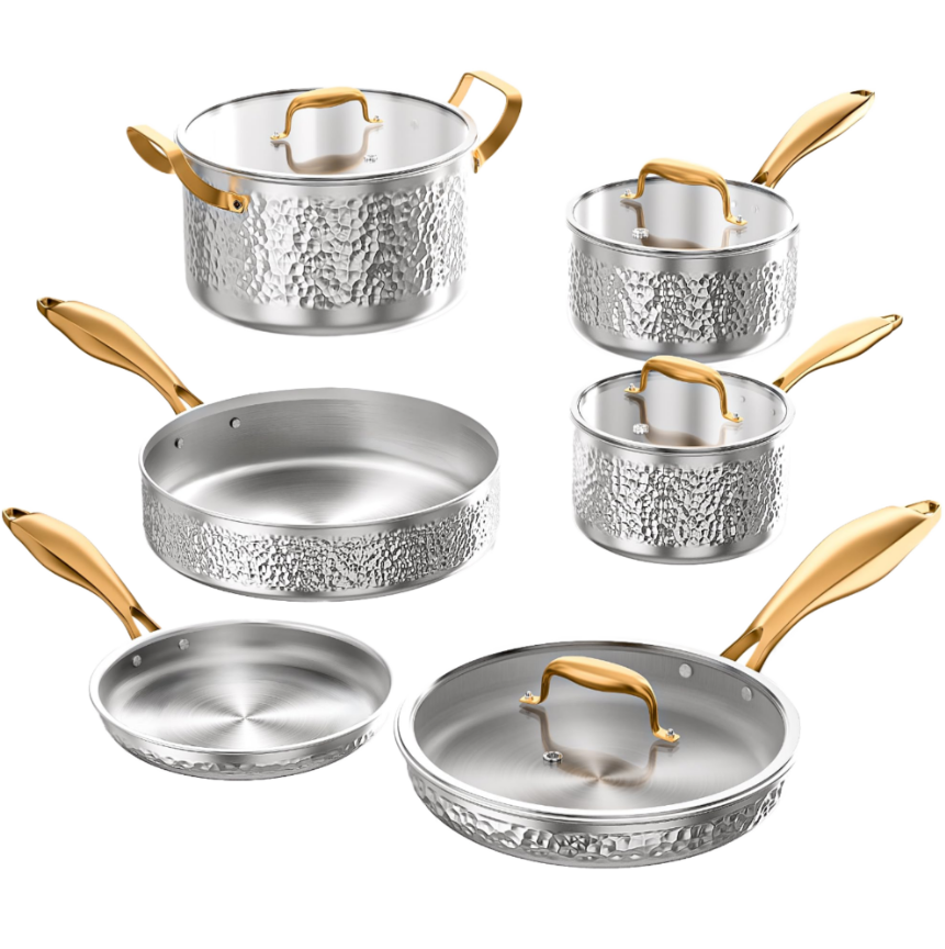 Gold Harlow Stainless Steel Cookware Set | 10 Pieces