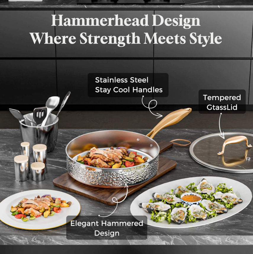 Gold Harlow Stainless Steel Cookware Set | 10 Pieces