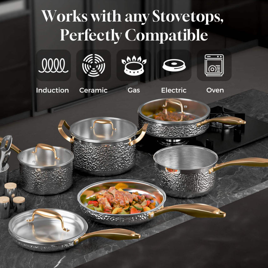 Gold Harlow Stainless Steel Cookware Set | 10 Pieces
