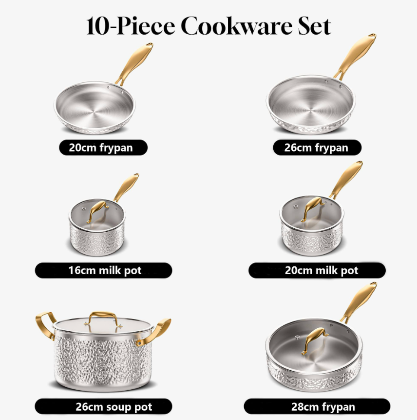 Gold Harlow Stainless Steel Cookware Set | 10 Pieces