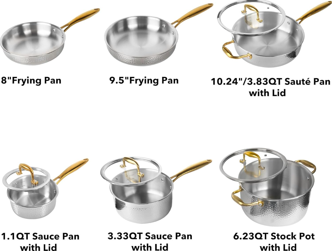 Gold Harlow Stainless Steel Cookware Set | 10 Pieces