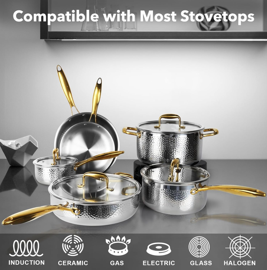 Gold Harlow Stainless Steel Cookware Set | 10 Pieces