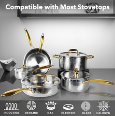 Gold Harlow Stainless Steel Cookware Set | 10 Pieces